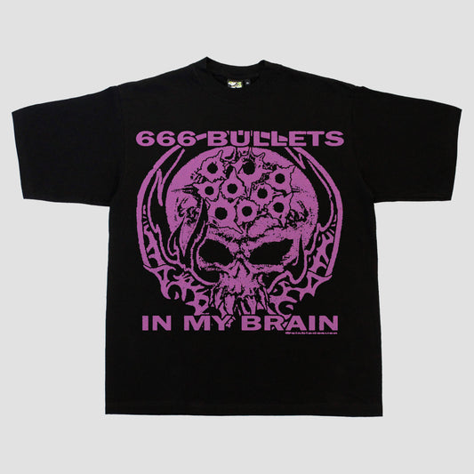 "666 BULLETS IN MY BRAIN" HEAVYWEIGHT TEE (BLACK/PINK)
