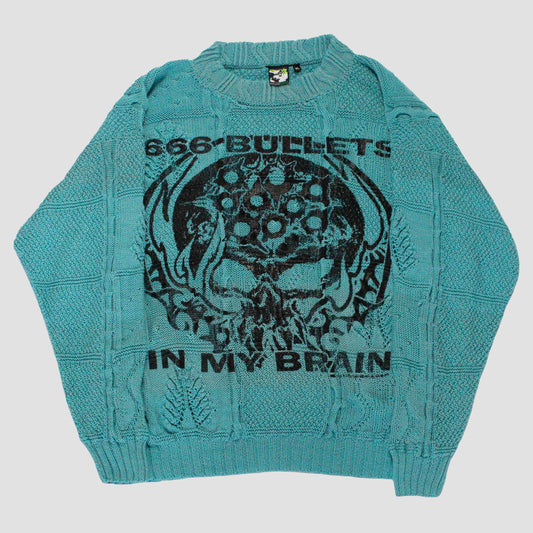 "666 BULLETS IN MY BRAIN" Heavyweight Knit Sweater (XL)