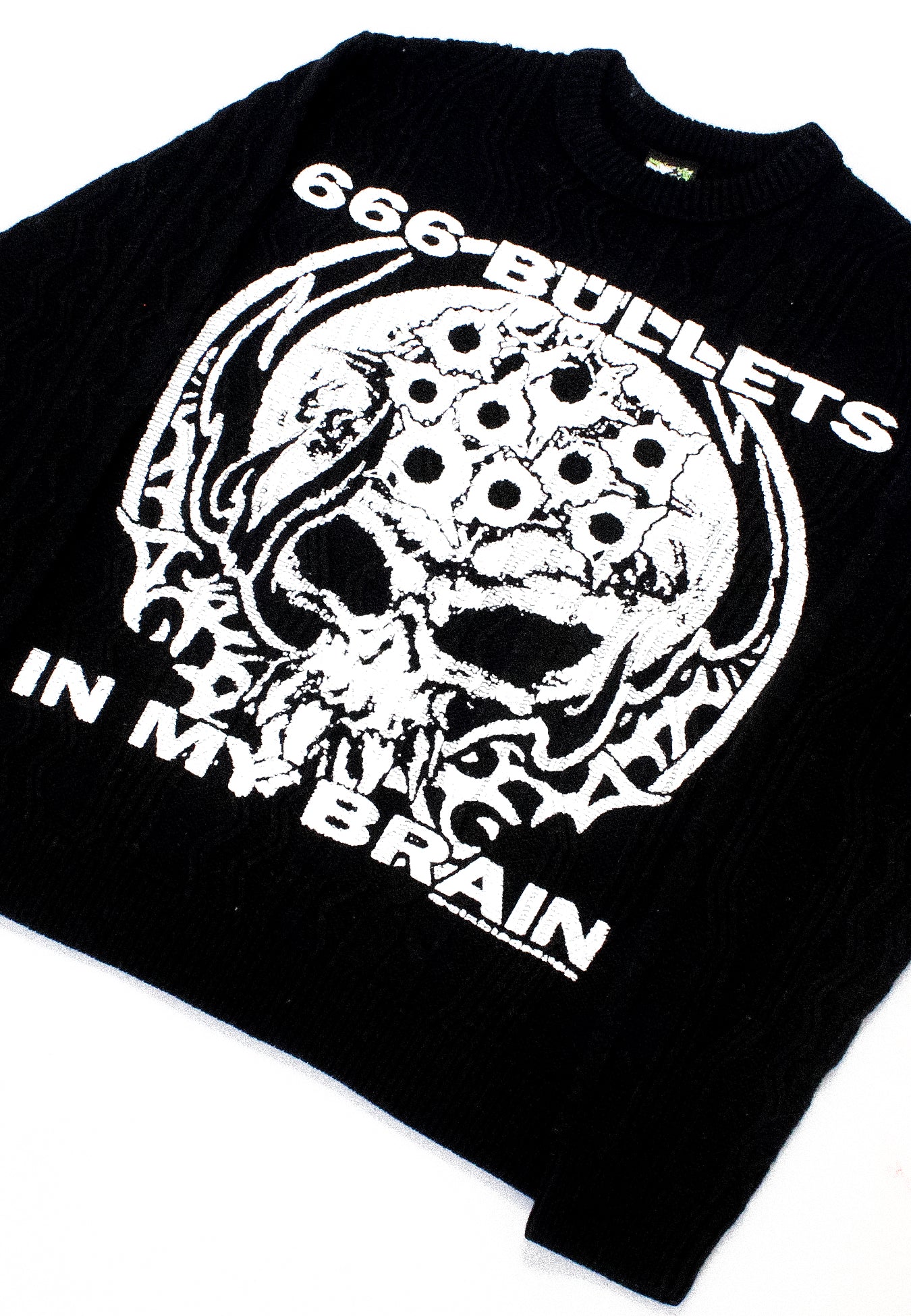 "666 BULLETS IN MY BRAIN" Pullover Knit Sweater (M)