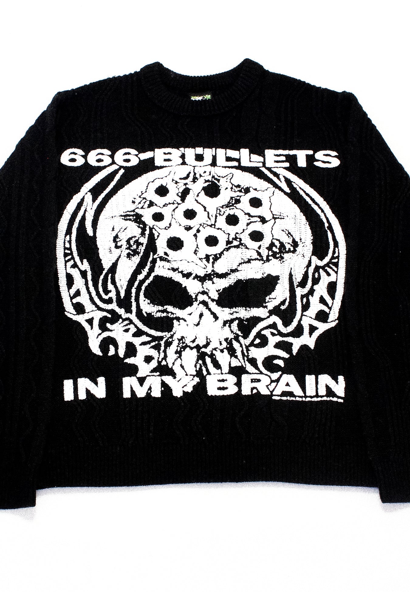 "666 BULLETS IN MY BRAIN" Pullover Knit Sweater (M)