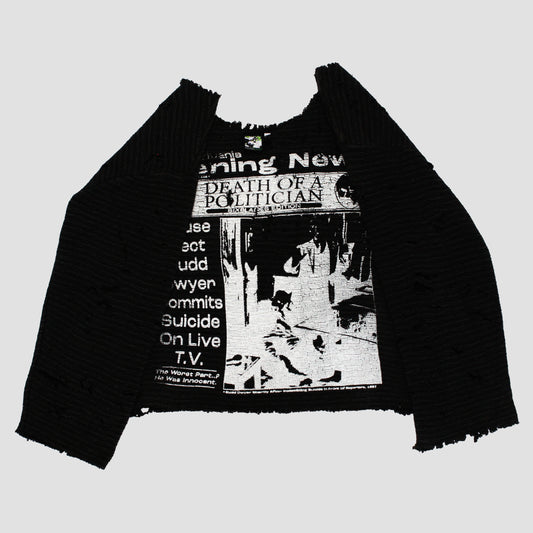 "DIE LIKE DWYER" Thrashed & Cropped Knit Sweater (L)