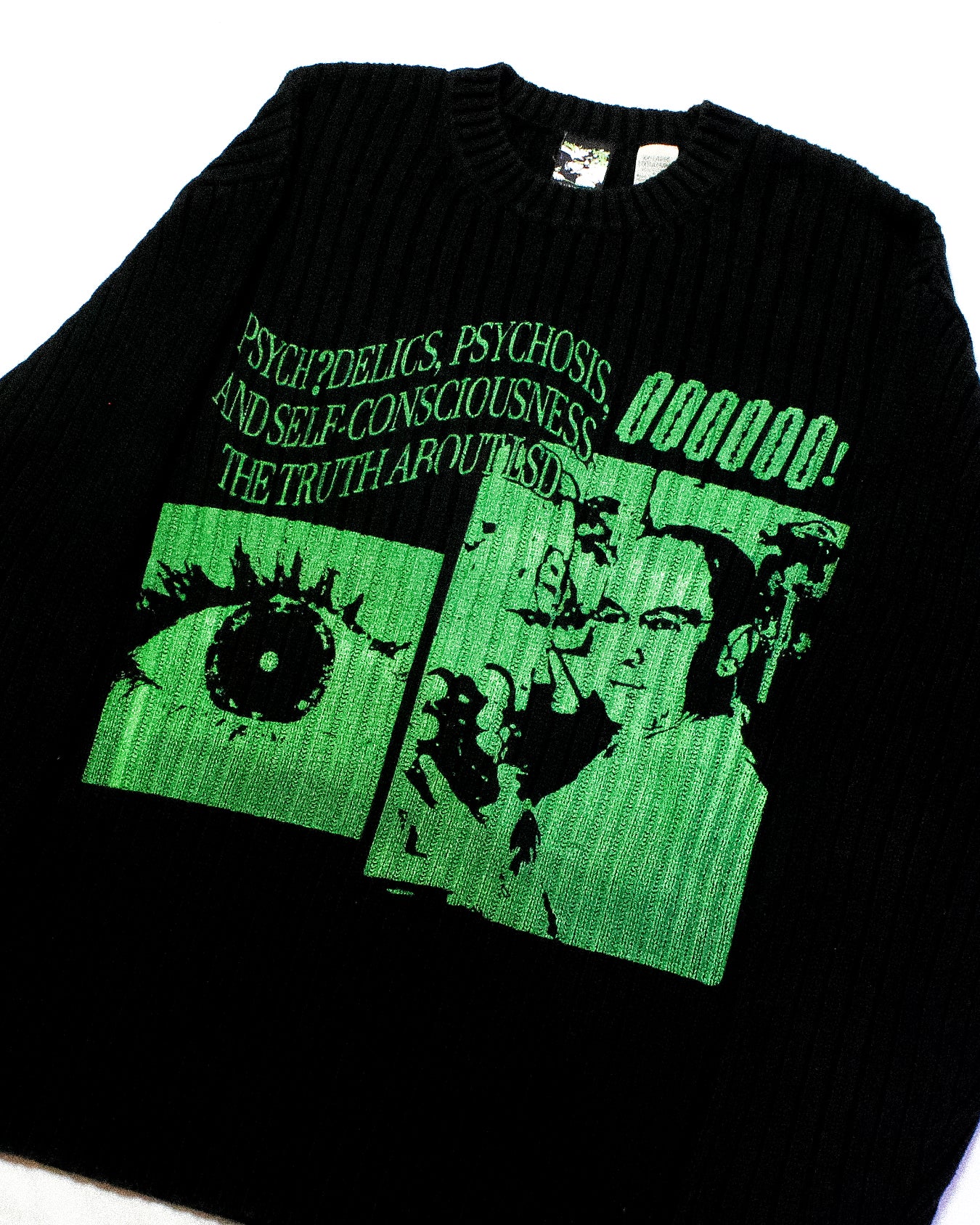 "GREEN LSD//PSYCH?DELICS, PSYHOSIS..." Extreme Heavyweight Knit Sweater (XXL)