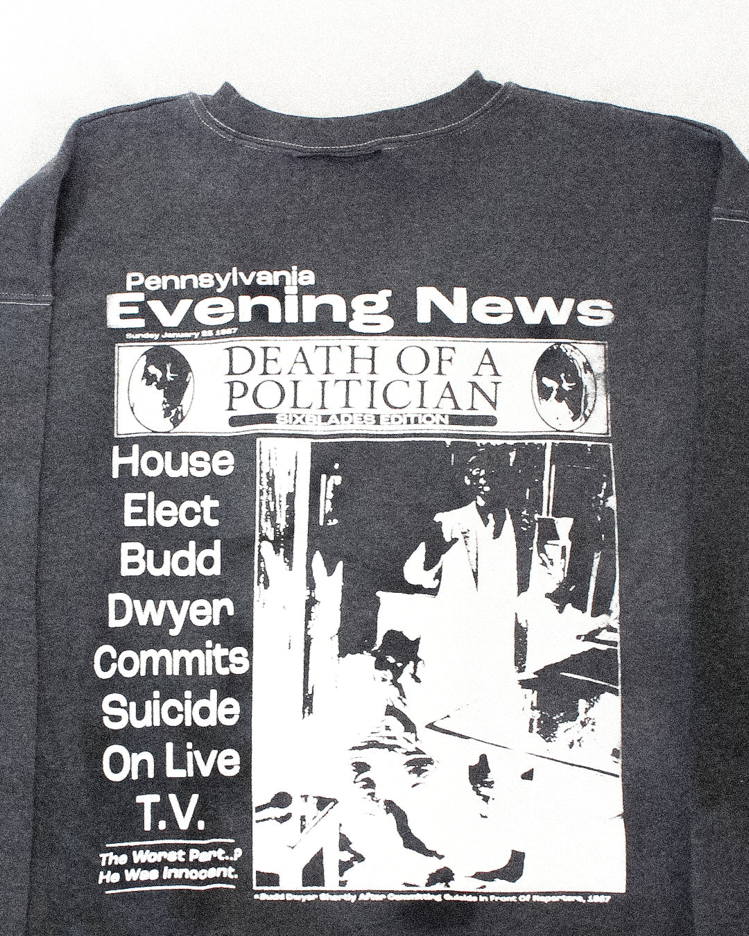 "PENNSYLVANIA EVENING NEWS//DIE LIKE DWYER" Heavyweight Pullover Sweater (XL)