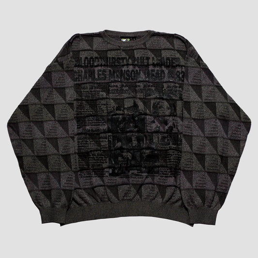 "LOS ANGELES EVENING NEWS//LOVE/TERROR/SEX/DRUGS" Heavyweight Knit Sweater (XL)