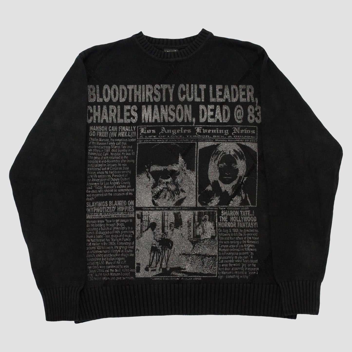 "LOS ANGELES EVENING NEWS//LOVE/TERROR/SEX/DRUGS" Pullover Knit Sweater (M)