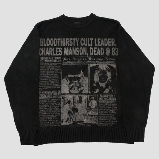 "LOS ANGELES EVENING NEWS//LOVE/TERROR/SEX/DRUGS" Pullover Knit Sweater (M)
