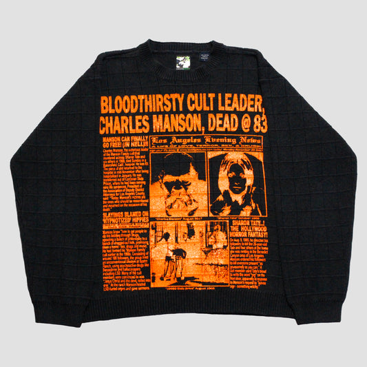 "LOS ANGELES EVENING NEWS//LOVE/TERROR/SEX/DRUGS" Heavyweight Knit Sweater (L)