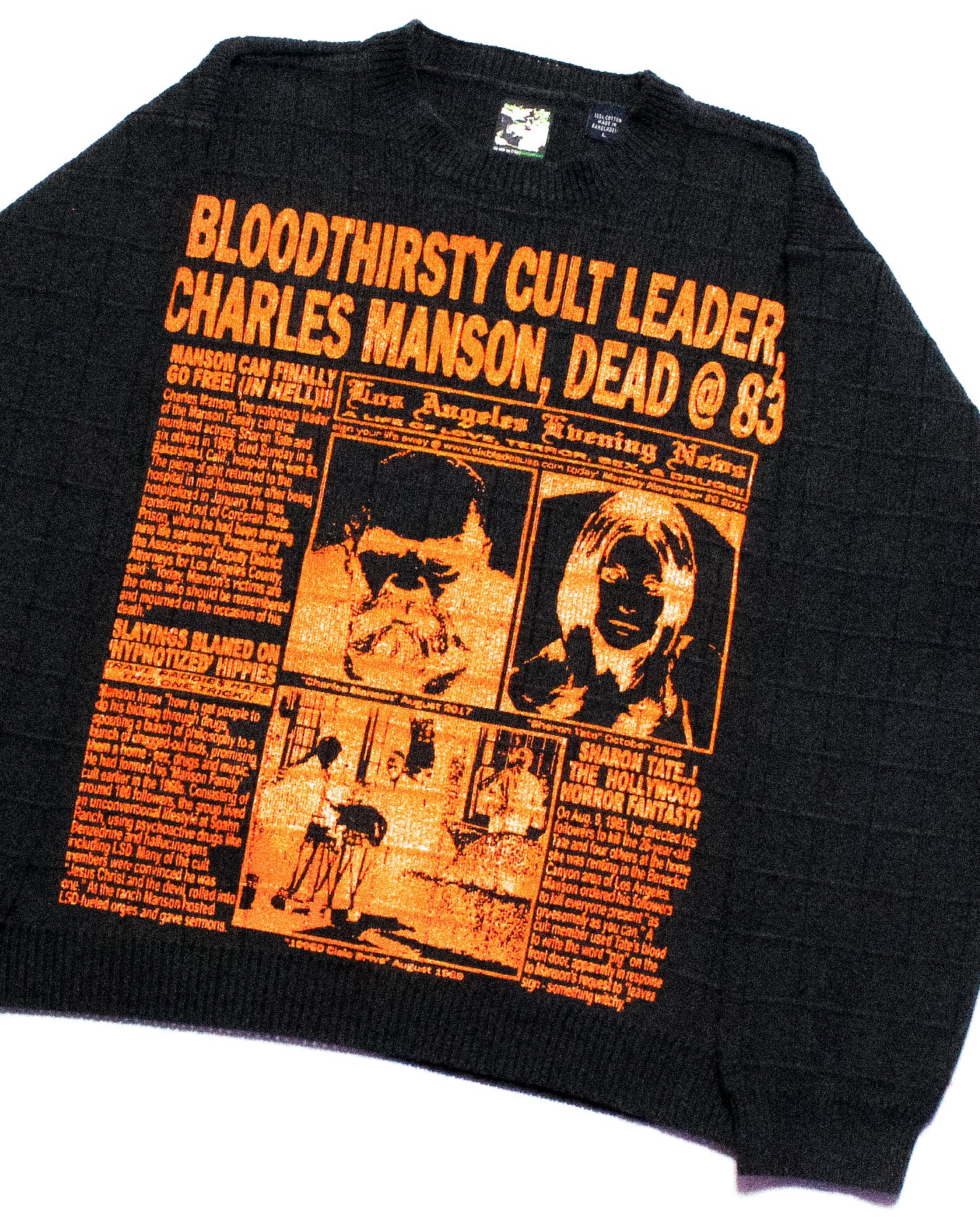 "LOS ANGELES EVENING NEWS//LOVE/TERROR/SEX/DRUGS" Heavyweight Knit Sweater (L)