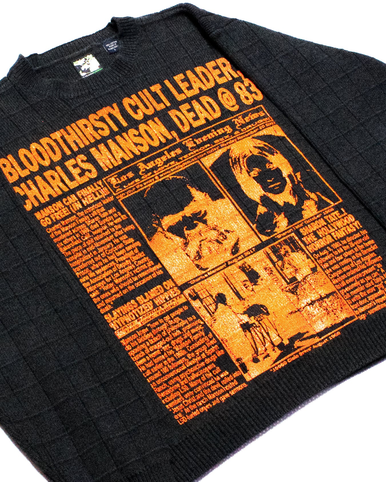 "LOS ANGELES EVENING NEWS//LOVE/TERROR/SEX/DRUGS" Heavyweight Knit Sweater (L)