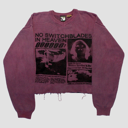 "NO SWITCHBLADES IN HEAVEN" Heavyweight Cropped Knit Sweater (XL)