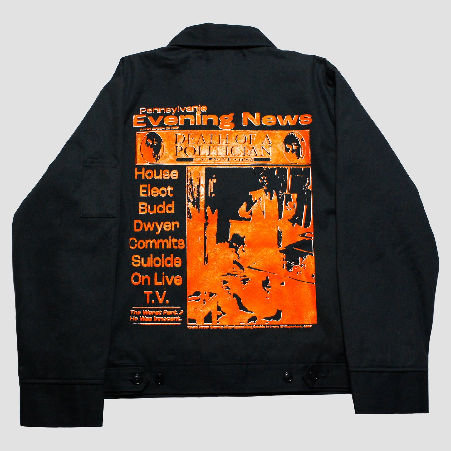 "PENNSYLVANIA EVENING NEWS//DIE LIKE DWYER" Bomber Jacket (L)