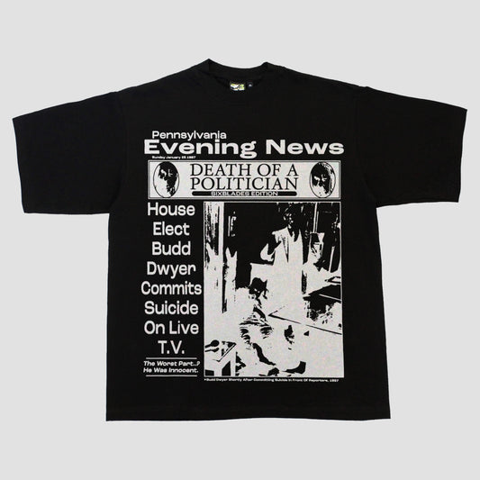 PENNSYLVANIA EVENING NEWS//DIE LIKE DWYER HEAVYWEIGHT TEE (BLACK/WHITE)