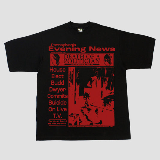 PENNSYLVANIA EVENING NEWS//DIE LIKE DWYER HEAVYWEIGHT TEE (BLACK/RED)