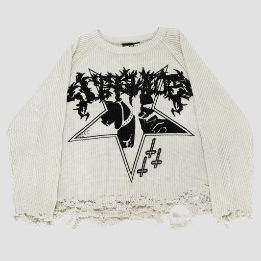 "𖤐PENTABLADE𖤐" Thrashed Knit Sweater (M)