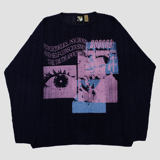 "PINK LSD MAKES ME FEEL BLUE" Heavyweight Knit Sweater (XL)