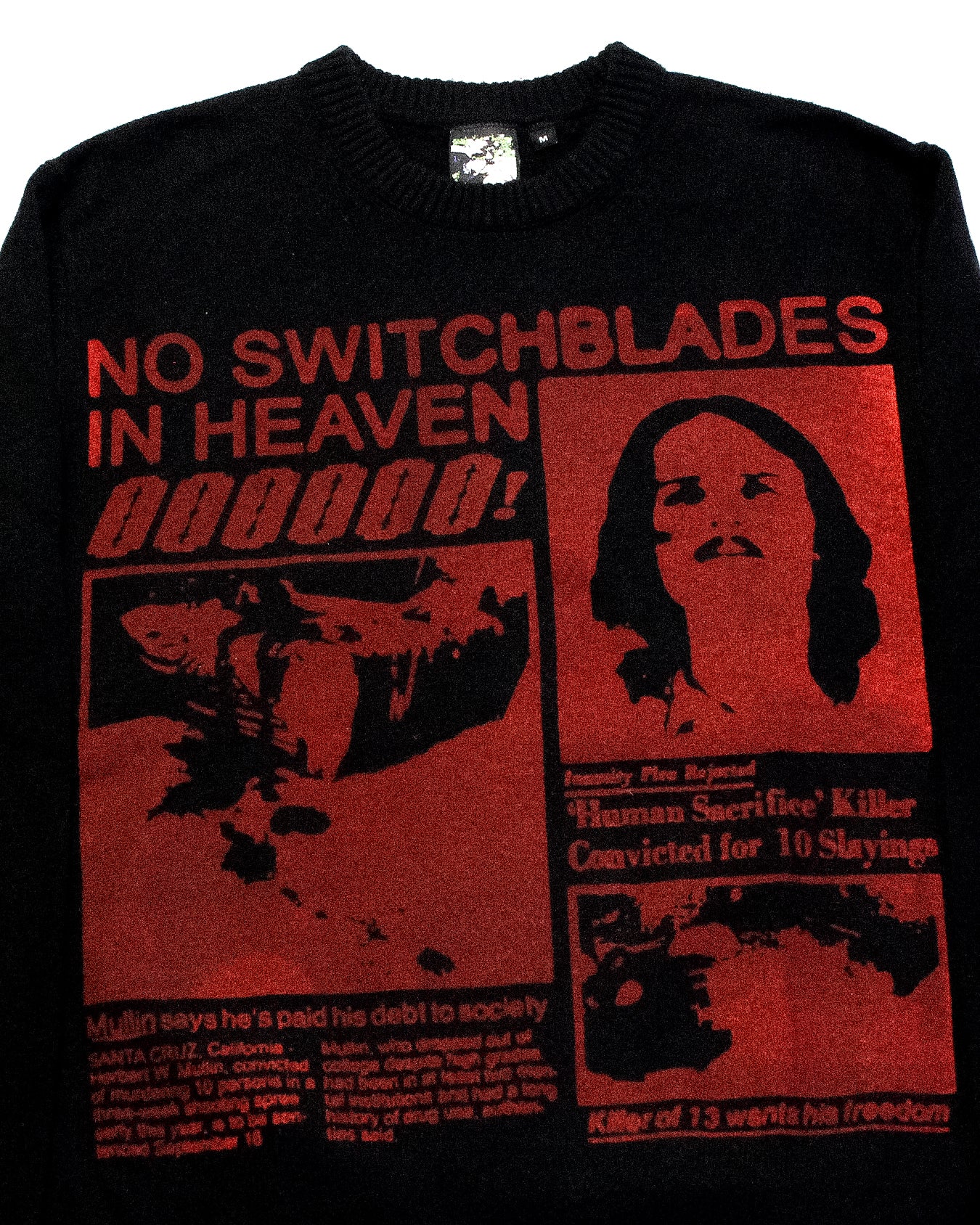 "NO SWITCHBLADES IN HEAVEN" Heavyweight Pullover Sweater (M)