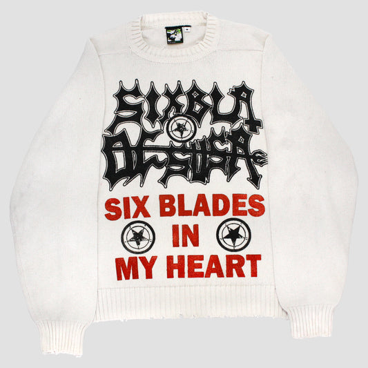 "SIX BLADES IN MY HEART" Heavyweight Knit Sweater (M)