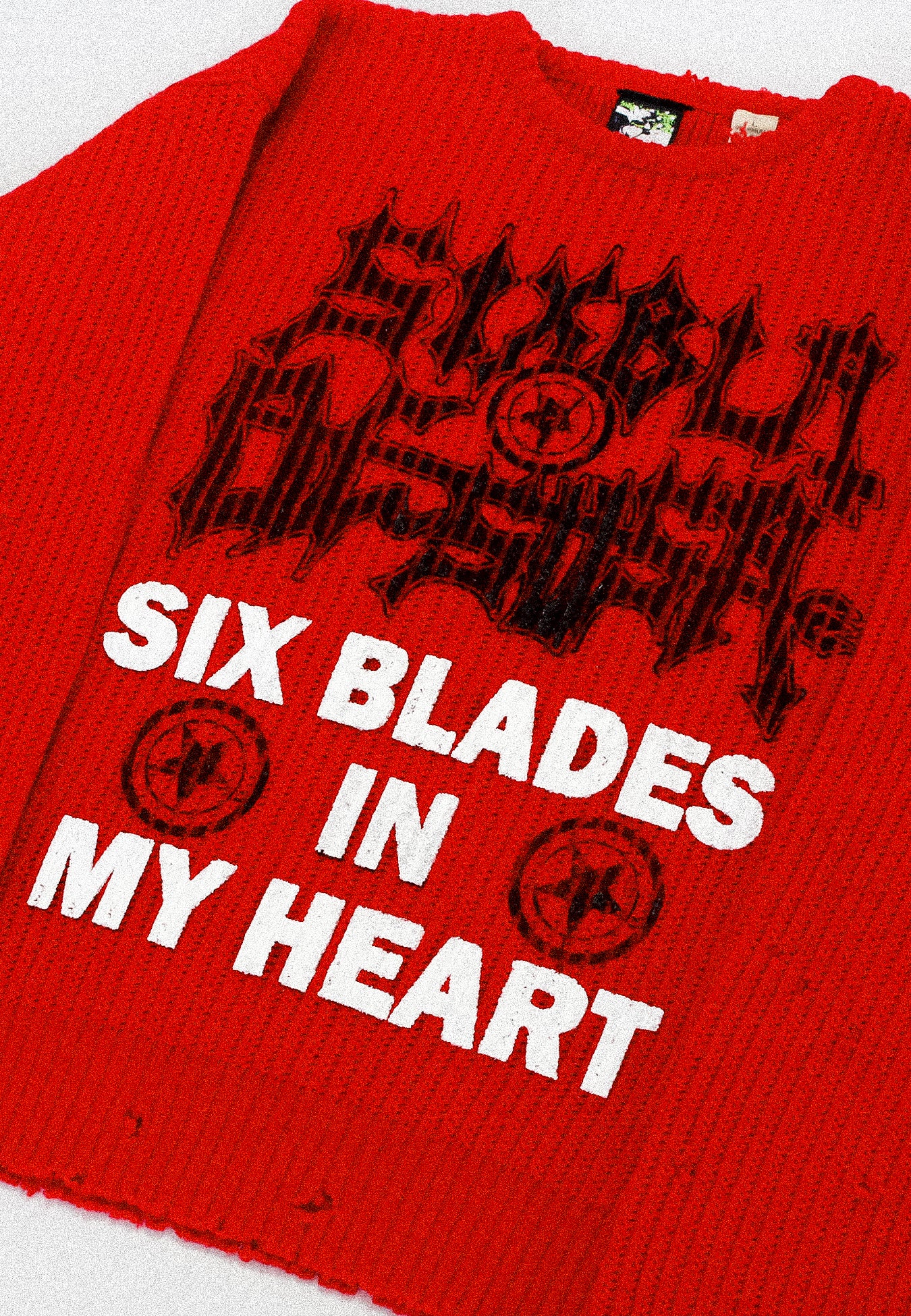"SIX BLADES IN MY HEART" Heavyweight Knit Sweater (L)