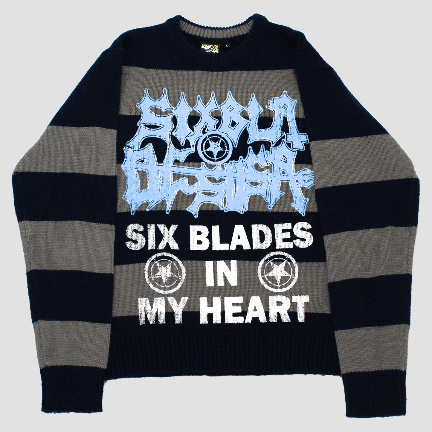 "SIX BLADES IN MY HEART" Pullover Striped Knit (L)