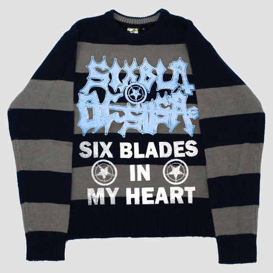 "SIX BLADES IN MY HEART" Pullover Striped Knit (L)