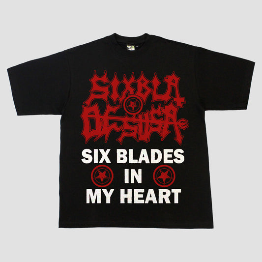 SIX BLADES IN MY HEART HEAVYWEIGHT TEE (BLACK/WHITE/RED)