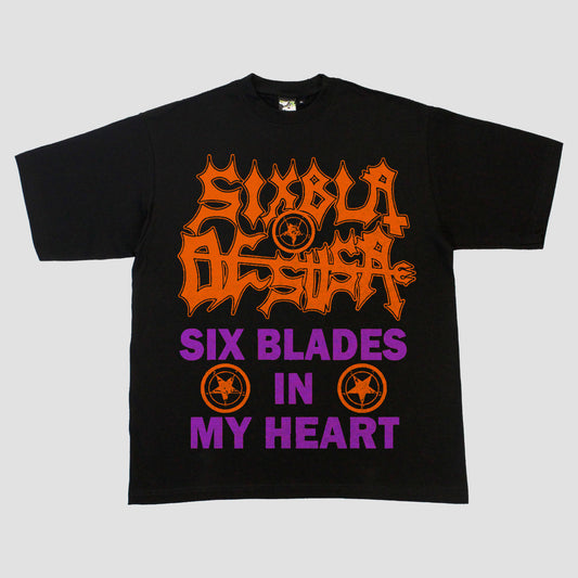 SIX BLADES IN MY HEART HEAVYWEIGHT TEE (BLACK/PURPLE/ORANGE)