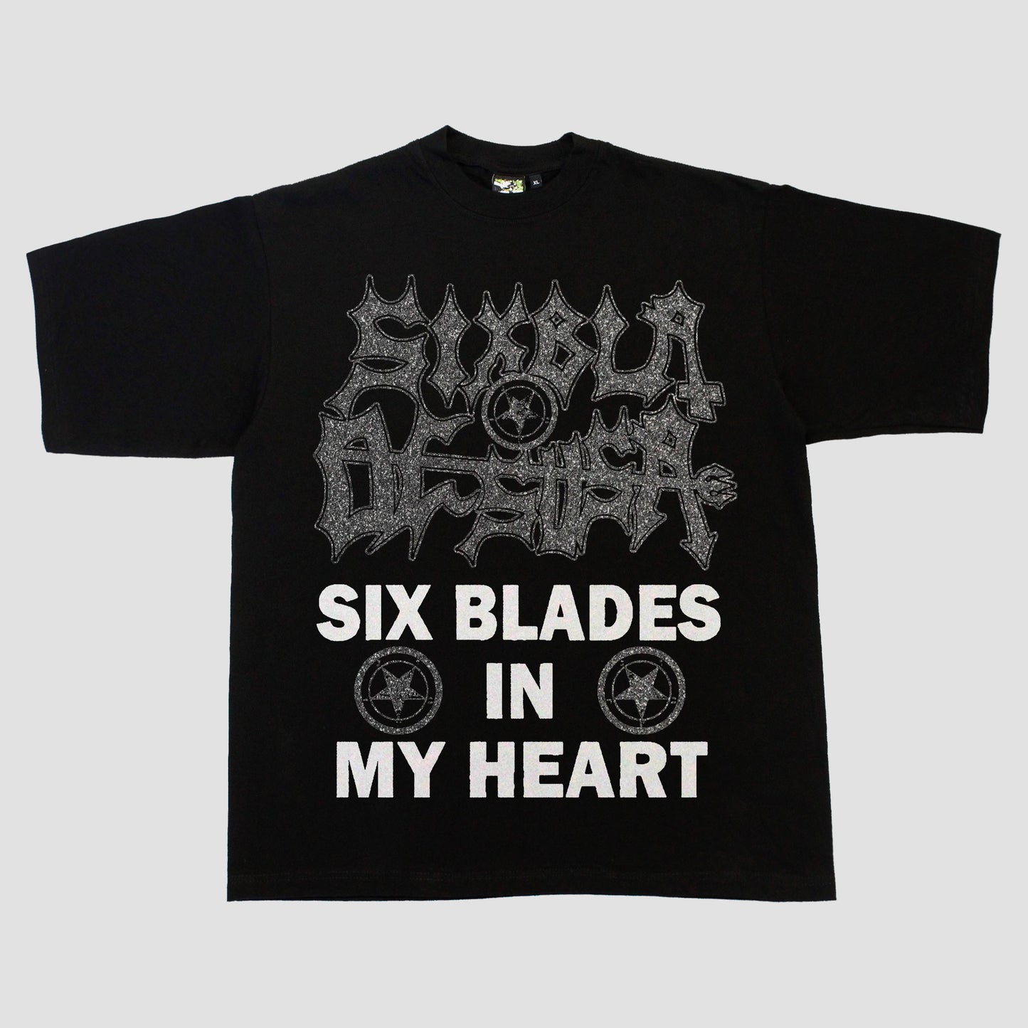 "SIX BLADES IN MY HEART" HEAVYWEIGHT TEE (BLACK/WHITE/GLITTER)