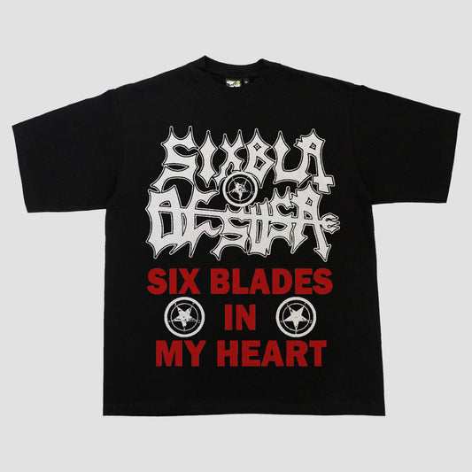 SIX BLADES IN MY HEART HEAVYWEIGHT TEE (BLACK/RED/WHITE)