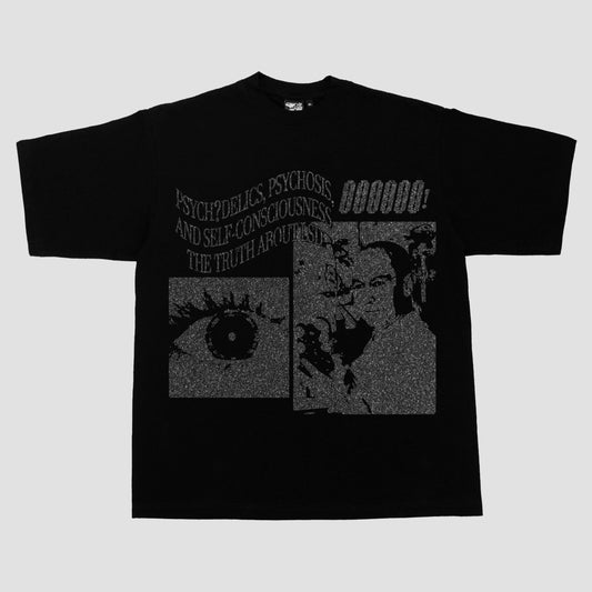 PSYCH?DELICS..,PSYCHOSIS HEAVYWEIGHT TEE (BLACK/GLITTER)