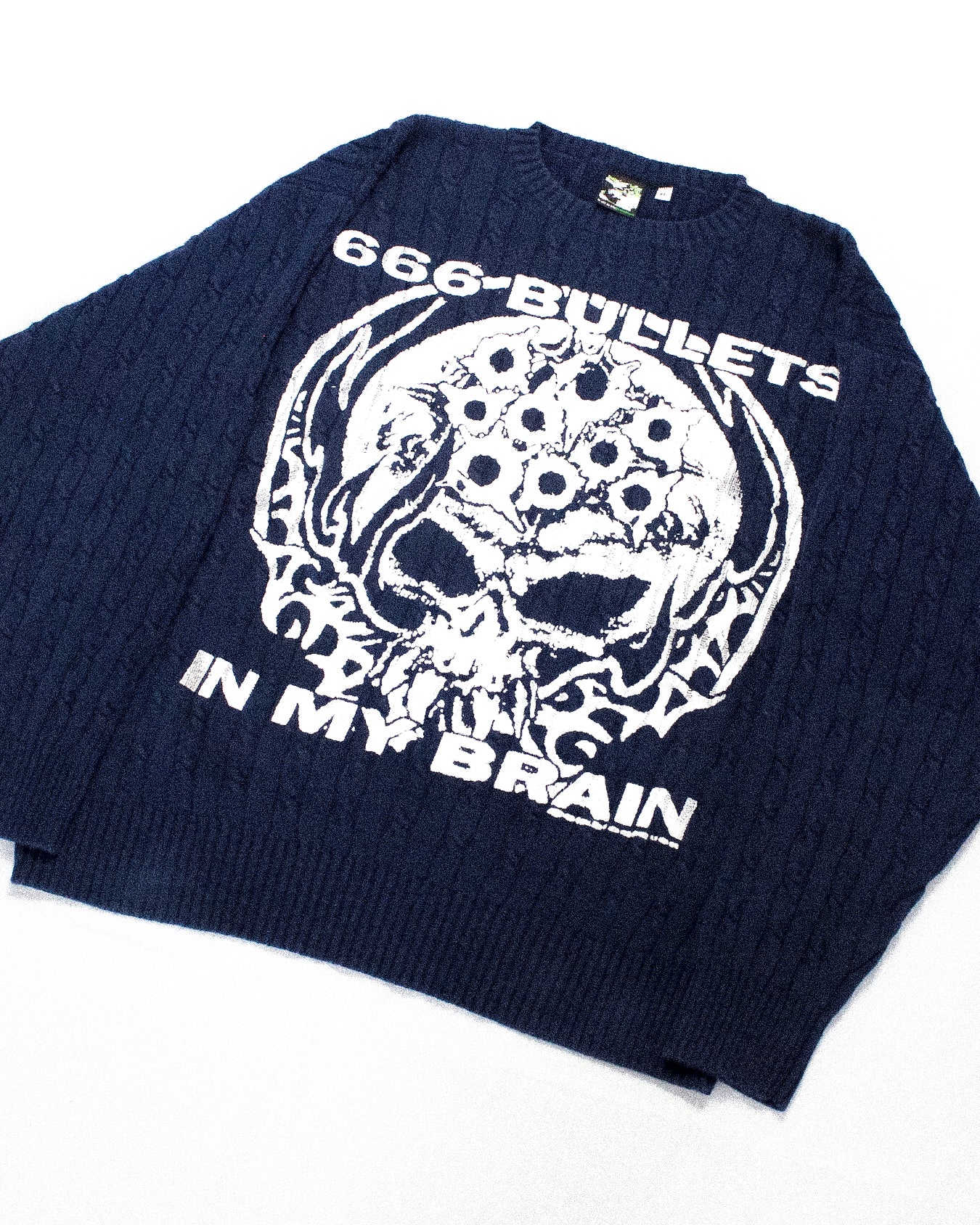 "666 BULLETS IN MY BRAIN" Heavyweight Knit Sweater (XL)