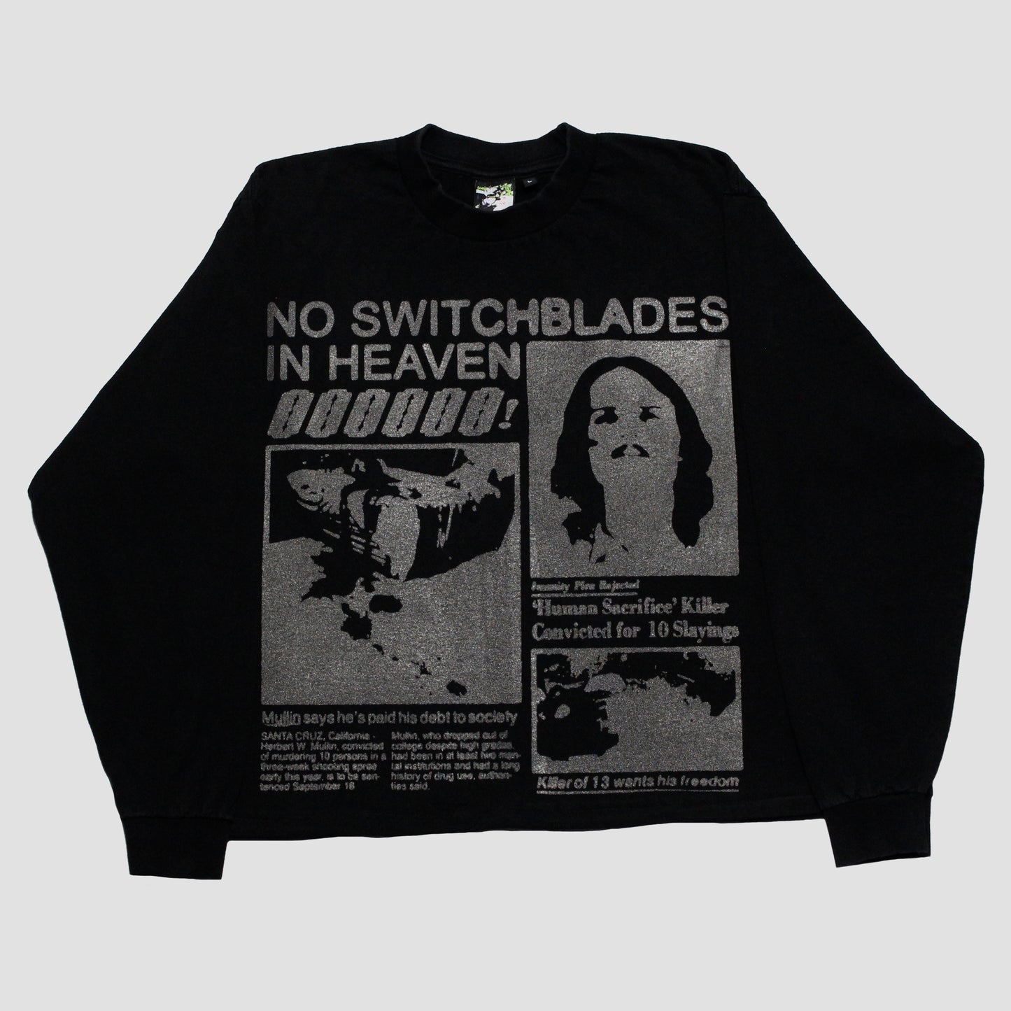 "NO SWITCHBLADES IN HEAVEN" Cropped Heavyweight Longsleeve Tee (L)