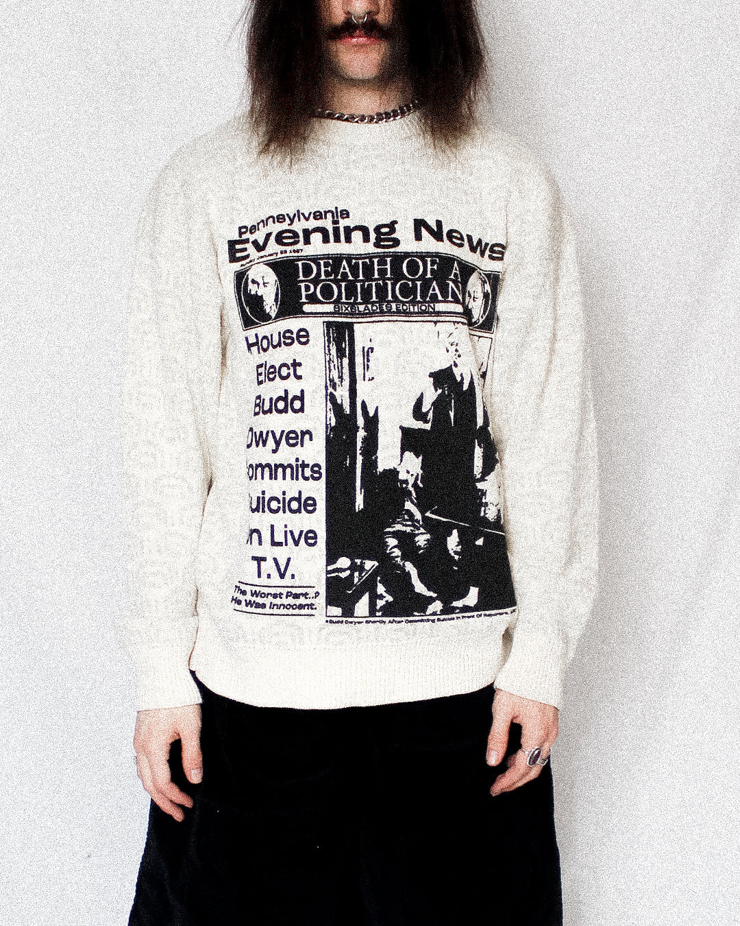 "PENNSYLVANIA EVENING NEWS//DIE LIKE DWYER" Heavyweight Knit Sweater (XL)