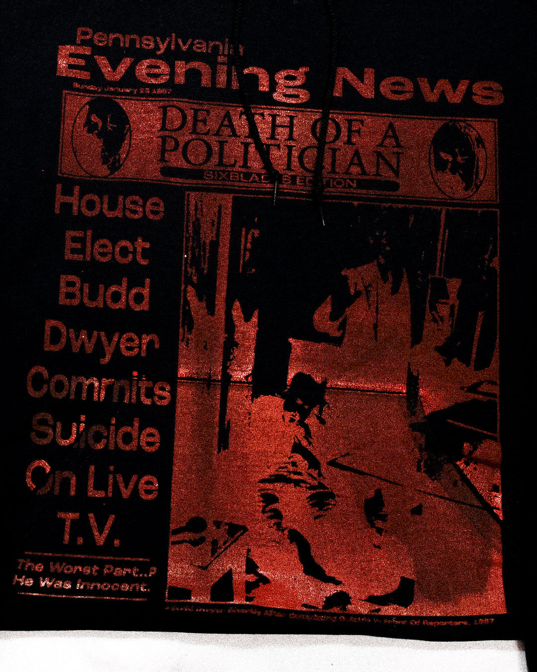 "PENNSYLVANIA EVENING NEWS//DIE LIKE DWYER" Cropped Hood (M)