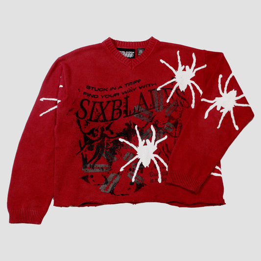 "TRIPPING WITH SPIDERS!" Cropped & Dyed Knit Sweater (L)
