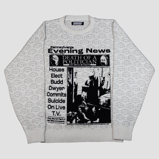 "PENNSYLVANIA EVENING NEWS//DIE LIKE DWYER" Heavyweight Knit Sweater (XL)