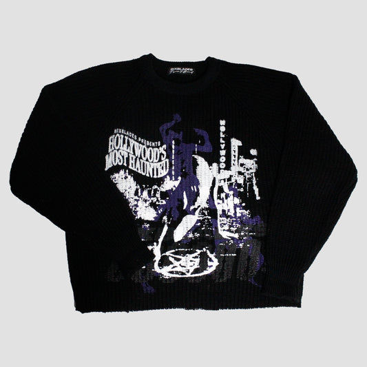 "DEMON BLADES//HOLLYWOOD'S MOST HAUNTED" Cropped Knit Sweater (L)