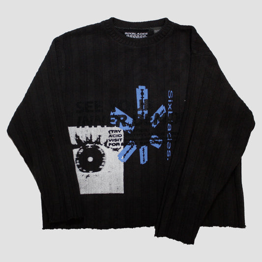 "MY INNER DEMONS ARE ON ACID" Heavyweight Cropped Knit Sweater (L)
