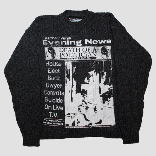 "PENNSYLVANIA EVENING NEWS//DIE LIKE DWYER" Heavyweight Knit Sweater (L)